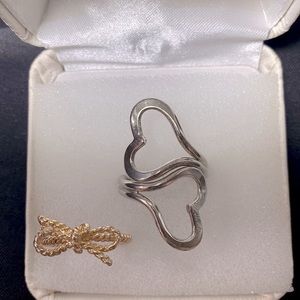 ♥️ SSLE ✅ 1): Silver plater double heart ring  2): Gold plated Cute ribbon ring